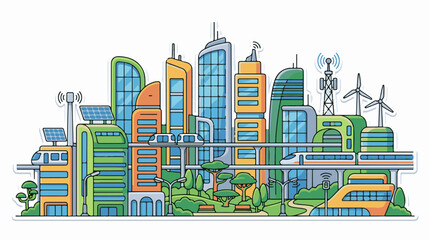 Fototapeta premium Futuristic city with sustainable transport green spaces and renewable energy sources