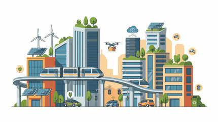 Fototapeta premium Futuristic city with sustainable transport green buildings and smart technology (2)