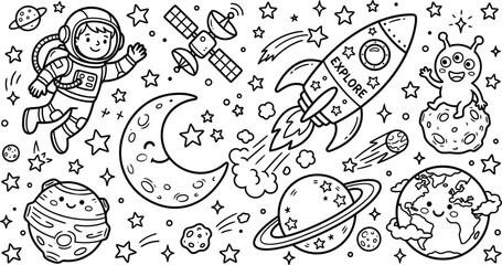 Kids drawing space scene with astronaut and rocket © Nahid