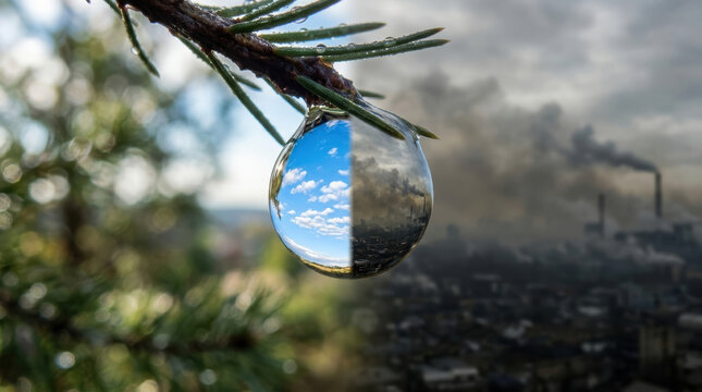 Clear sky Pollution Water drop Reflection Nature Industrial smoke Environment Contrast Air quality Tree branch