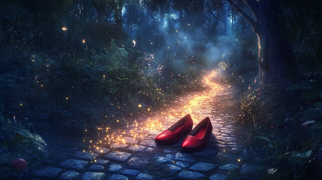 Magic Trail and Red Shoes in Forest