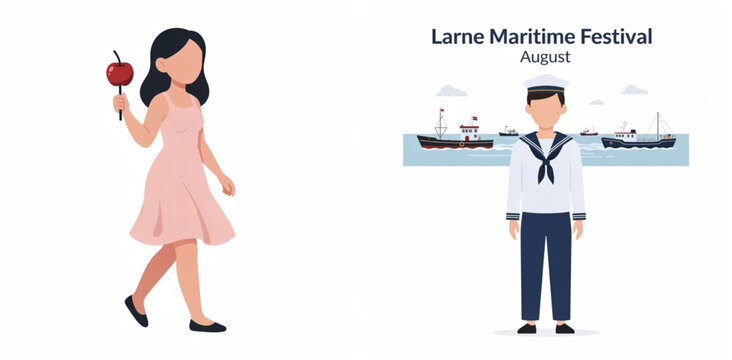Larne Maritime Festival August celebration with sailor and candy apple