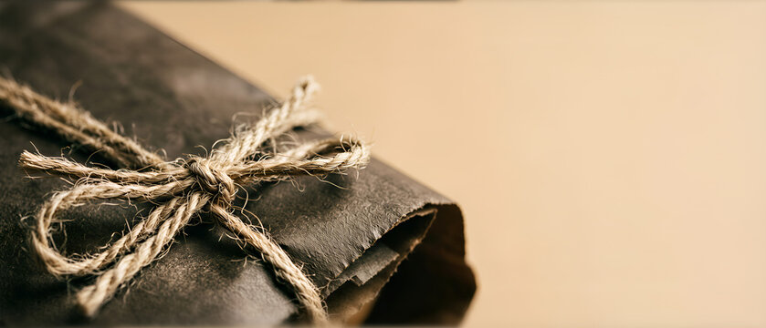 Rustic charm of a carefully tied package, presenting a delightful secret on a warm morning