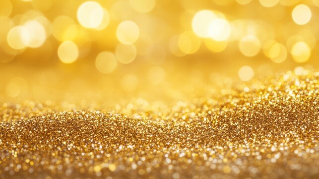 Golden glitter texture with bokeh lights.