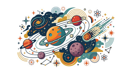 Cosmic Space Galaxy Planets Stars Nebula Swirls Abstract Art © udin