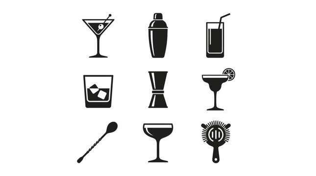 Cocktail bar icons and glasses.