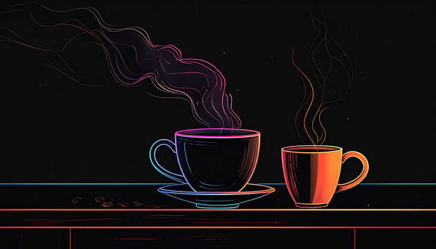 Two steaming coffee cups on table