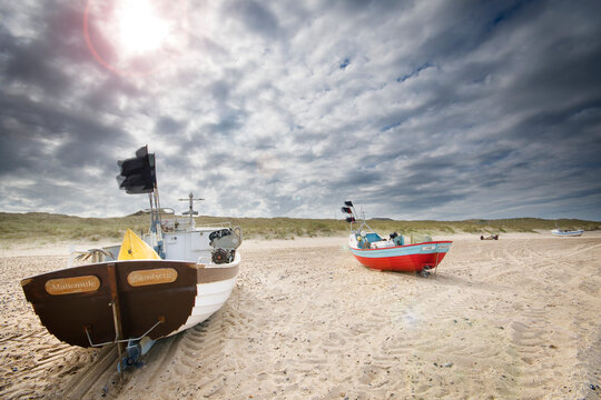 Fishing boats on Stenbjerg beach, Denmark
