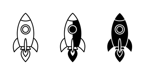 Rocket Ship Icons: Space Exploration, Futuristic Travel, and Launch Concepts. Set of 3 Vector Illustrations. © Bithi