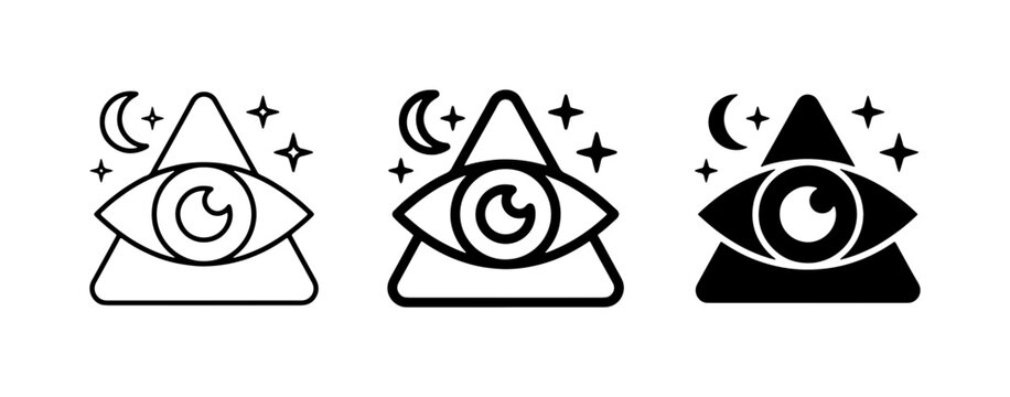 All-Seeing Eye Icons, Mystical Triangle Symbols, Celestial Night Sky Graphics, Esoteric Eye of Providence Icons, Spiritual Eye Vector Art