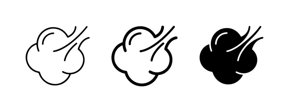 Wind Gust Icon Set, Air Flow Symbols, Breath Cloud Graphics, Weather Elements, Vector Art
