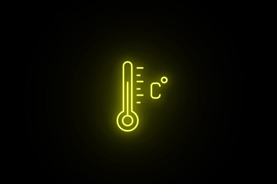 Neon glowing Thermometer Icon on black background. Temperature measurement icon. Thermometer icon sign symbol