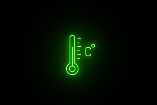 Neon glowing Thermometer Icon on black background. Temperature measurement icon. Thermometer icon sign symbol