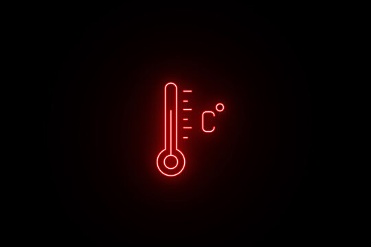 Neon glowing Thermometer Icon on black background. Temperature measurement icon. Thermometer icon sign symbol