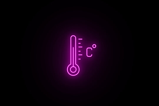 Neon glowing Thermometer Icon on black background. Temperature measurement icon. Thermometer icon sign symbol