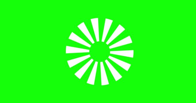 Circle white fat dashed turning on green screen. White geometric form windmill loop animation good for business or any other project greenbox.
