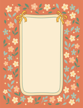 Floral Frame Border with Colorful Flowers and Bows &ndash; Spring Invitation Background Template