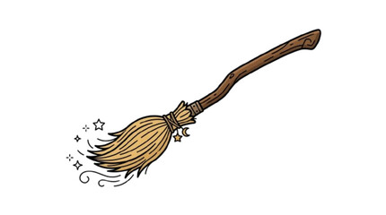 Obraz premium Magic broomstick vector icon, clean outline, white background.
