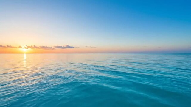 A serene ocean horizon glows during a peaceful golden sunset