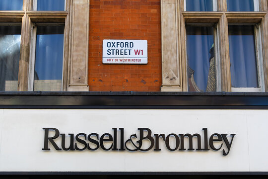 London, United Kingdom - May 26, 2026: Russell and Bromley is a British premium footwear and handbag retailer