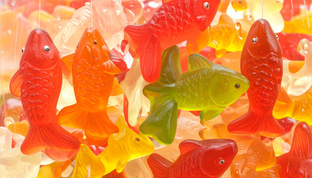 Colorful gummy fish candies