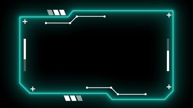 Futuristic Cyan Neon HUD Frame - Cyberpunk Sci-Fi Overlay Border Tech Screen Motion Graphic