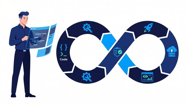 Male engineer managing cicd workflow with code development cycle