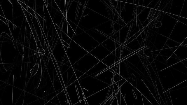 Abstract chaotic scribble lines on black background, motion effect