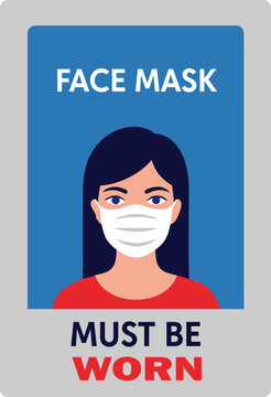 Mandatory Face Mask Sign Vector with Woman Illustration