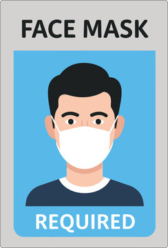 Face Mask Required Sign with Man Wearing Protective Mask