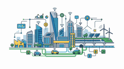 Obraz premium Futuristic urban landscape with smart technology and renewable energy