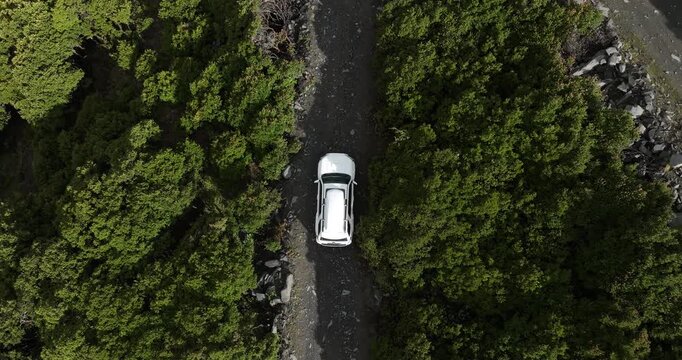 Aerial footage car road trip on the high altitude mountain trail, China