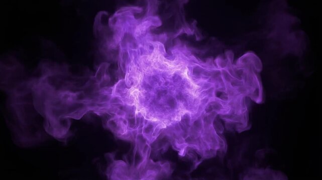 暗闇の中央で激しく燃え上がる紫色の炎のエフェクト