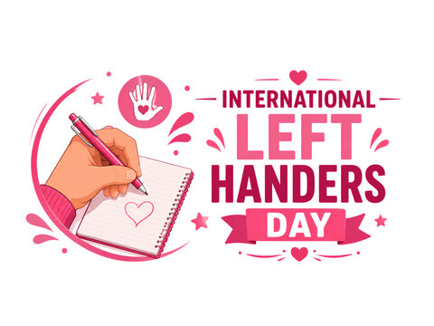 Left Hand Writing in Notebook for International Left Handers Day Celebration with Heart Symbol Transparent Background Vector Illustration
