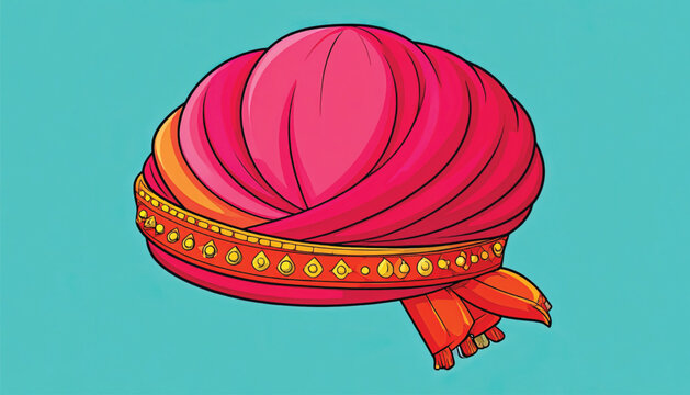Traditional Pink Turban with Ornament.
