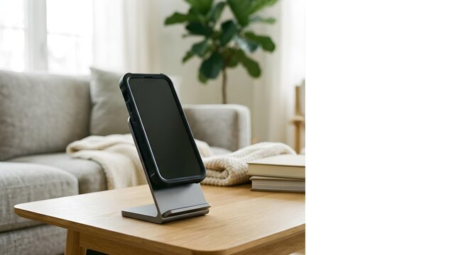 Charging stand holding smartphone modern digital technology concept for innovation beautiful