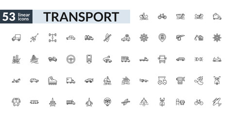 outline transport icons set - boating, steering, inline skates, light aircraft. editable vector for web and mobile ui © IconArt