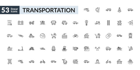 outline transportation icons set - helicopter profile, motorsport, caboose, yacht. editable vector for web and mobile ui © IconArt