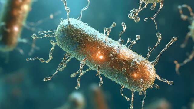 A high-resolution of bacteria under a microscope, featuring the glow from its nuclear material.