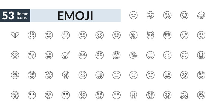 outline emoji icons set - tired emoji, sleep emoji, in love crying editable vector for web and mobile ui