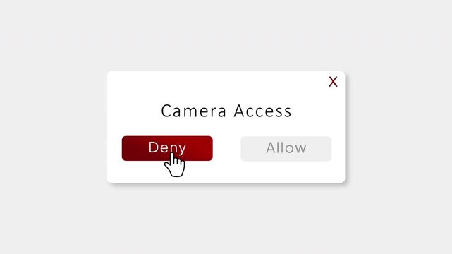 Camera Access Permission Popup Animation with Deny Button Click, Device Camera Dialog, User Interface Notification, App Permission Request