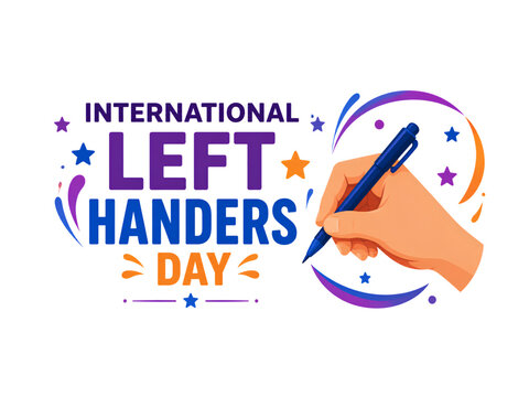 Left Hand Holding Pen for International Left Handers Day Awareness Celebration Design on Transparent Background Vector Illustration