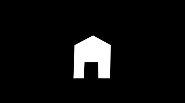 Minimalist White House Icon Animation on Black Background Simple Geometric Home Symbol Loop for Real Estate and Property