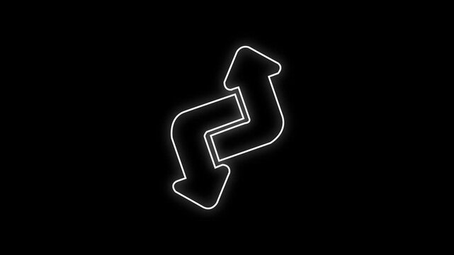 Glowing Neon white Interlocking Double Arrow Loop Roteson Animation on Black Background
