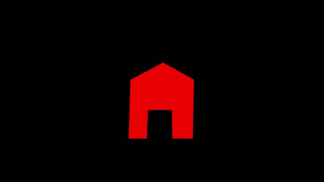 Minimalist red House Icon Animation on Black Background Simple Geometric Home Symbol Loop for Real Estate and Property