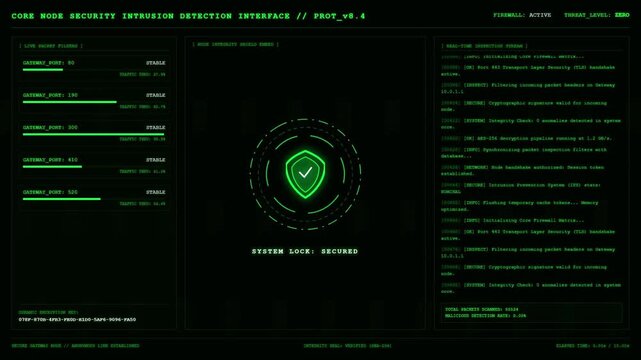 Core Node Security Intrusion Detection Gateway Firewall Shield Animation.