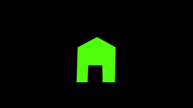 Minimalist green House Icon Animation on Black Background Simple Geometric Home Symbol Loop for Real Estate and Property