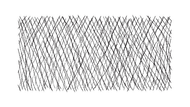 Diagonal cross hatch sketch pattern created with hand drawn ink lines on clear backdrop.
