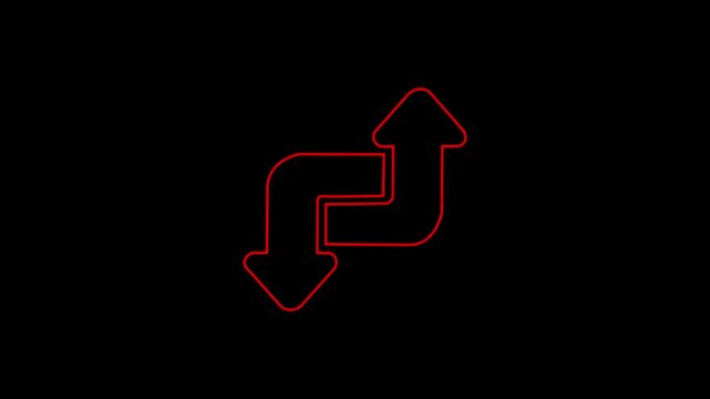Glowing Neon red Interlocking Double Arrow Loop Animation on Black Background