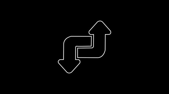 Glowing Neon white Interlocking Double Arrow Loop Animation on Black Background